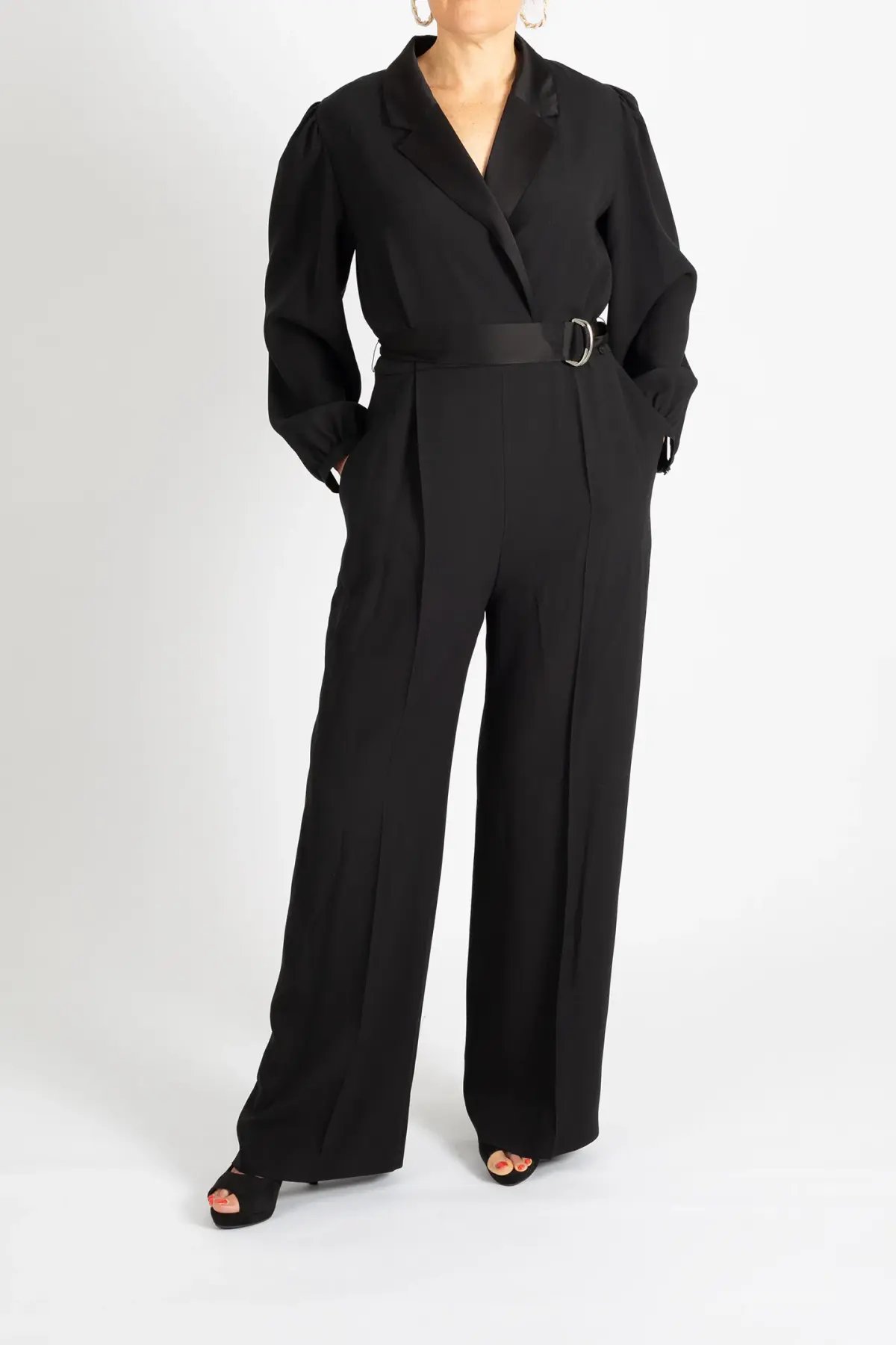Hugo Boss Tonal Silken Trims Crepe Jumpsuit Black Size 10 photo 2