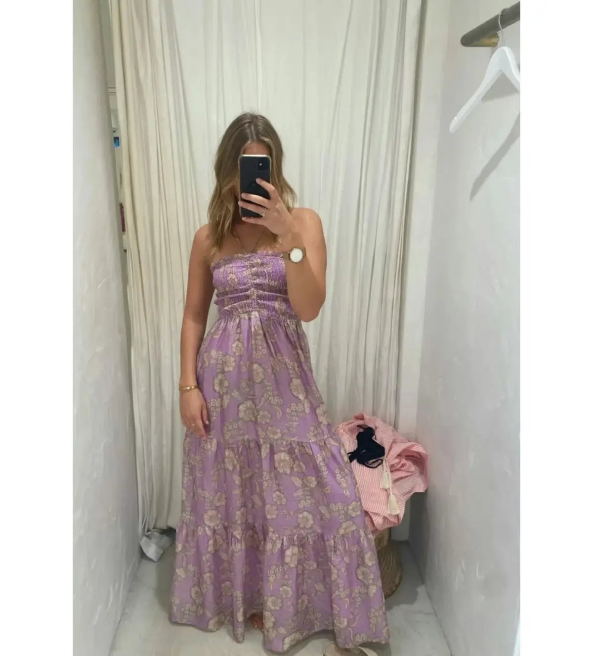 Kivari Elzette Tiered Midi Dress Lilac Floral Size 10 photo 3