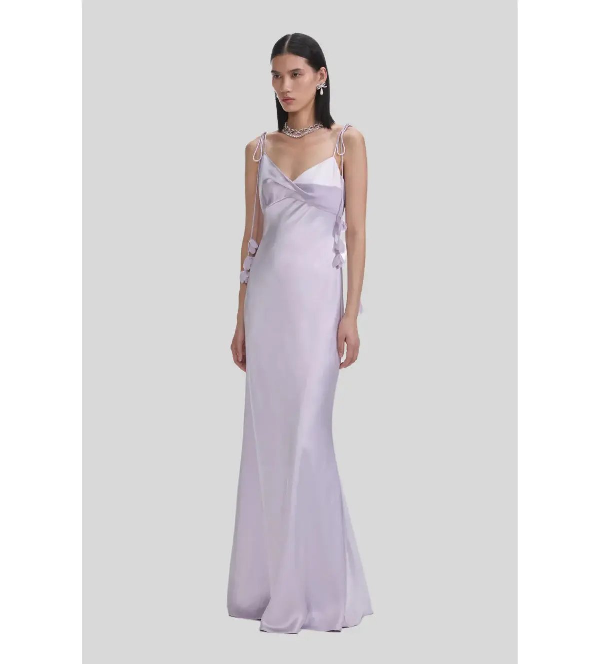 Self Portrait Flower Satin Maxi Dress Lilac Size 8 photo 2