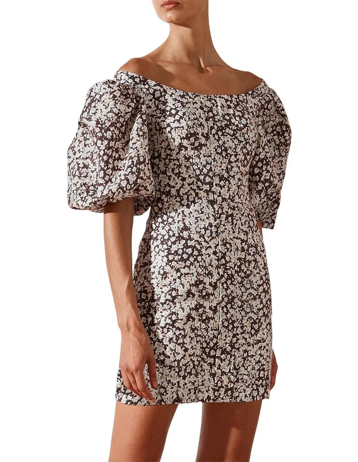 Shona Joy Dahlia Ots Fitted Mini Dress Print Size 10 photo 2