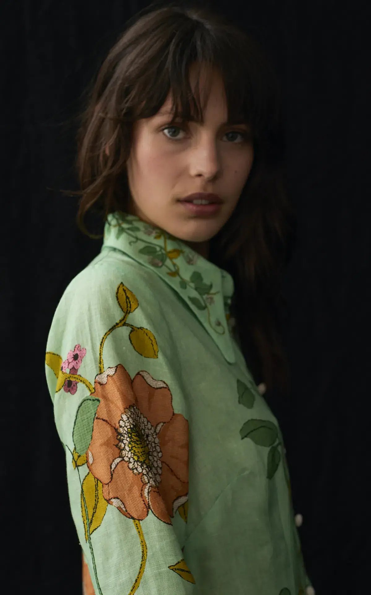 Alemais Olivia Floral Linen Maxi Shirt Dress Green Size 16 photo 7