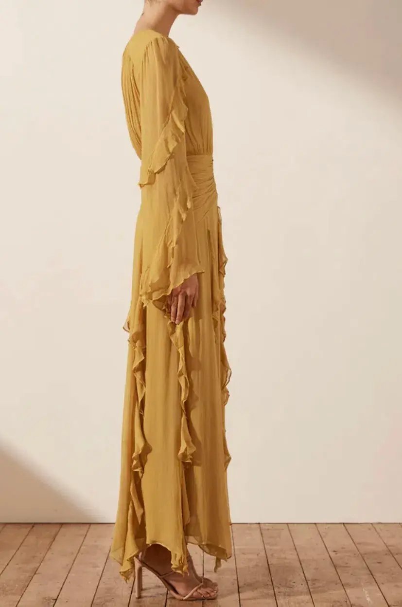 Shonay Joy Leonie Ruffle Sleeve Maxi Dress Mimosa Yellow Size 8 photo 2