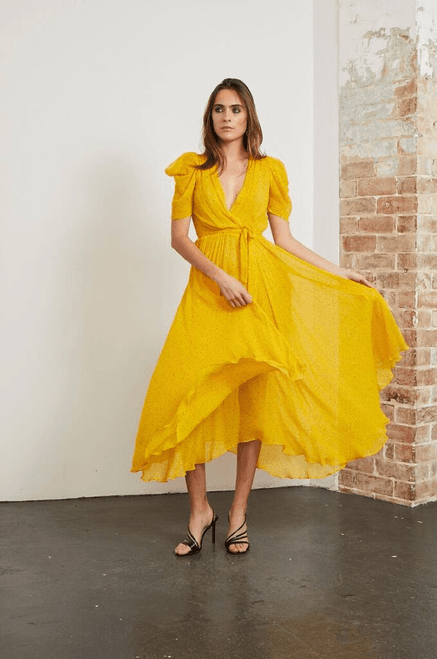 Bec & Bridge Hibiscus Golden Midi Dress Yellow Size 8 photo 2