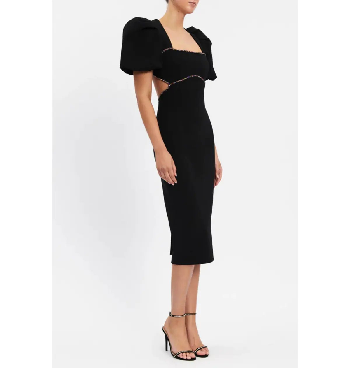 Rebecca Vallance Victoria Puff Sleeve Midi Dress in Black Size S / AU 12 photo 2