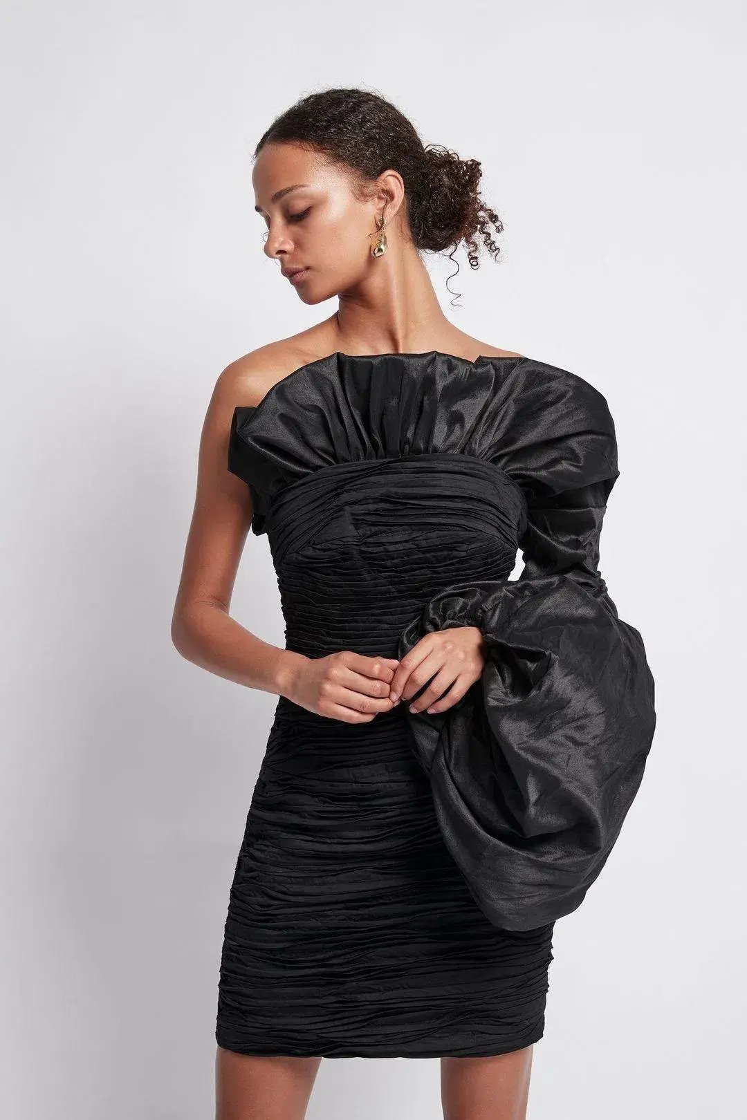 Aje Allegro Tucked Puff Dress Black Size 8 photo 2