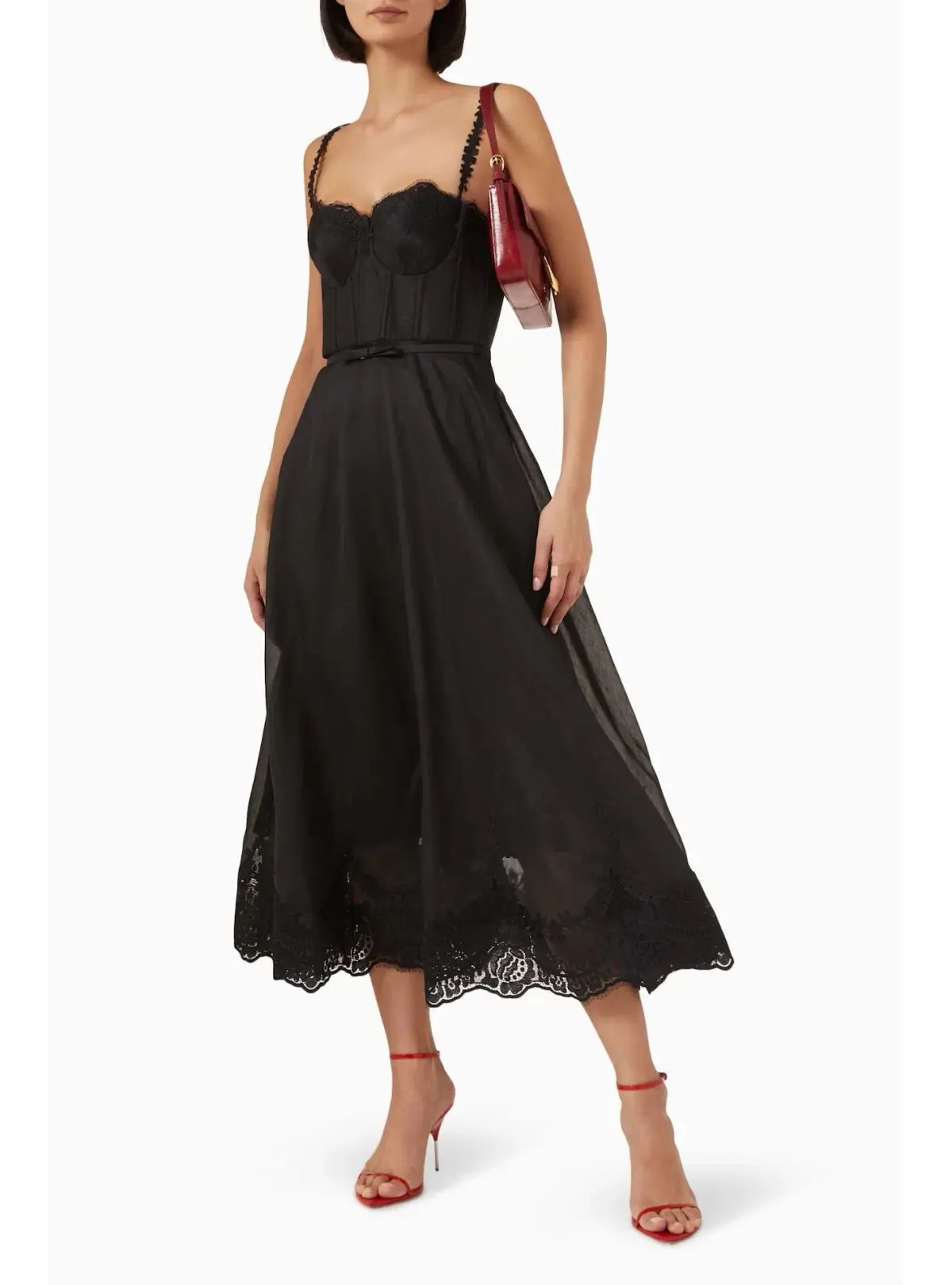 Zimmermann Hypnotic Lace Trim Midi Gown in Black Size 2 / AU 12 photo 2