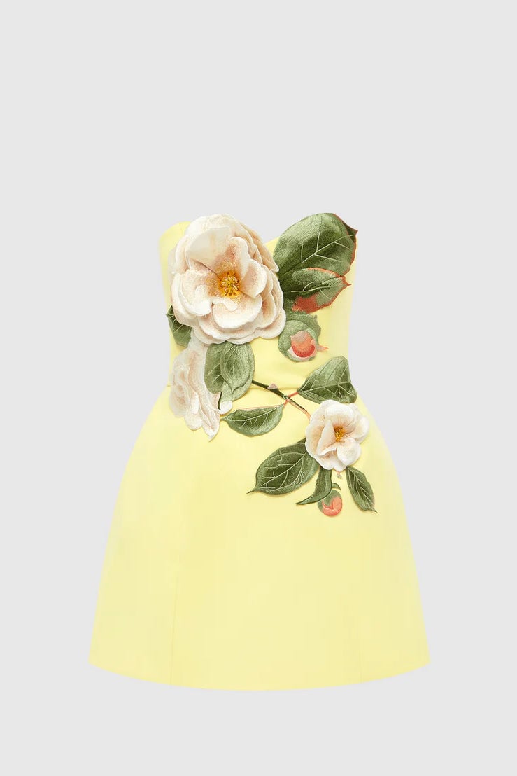 LEO LIN ROSARIO APPLIQUÉ BUSTIER MINI DRESS - SORBET YELLOW photo 6