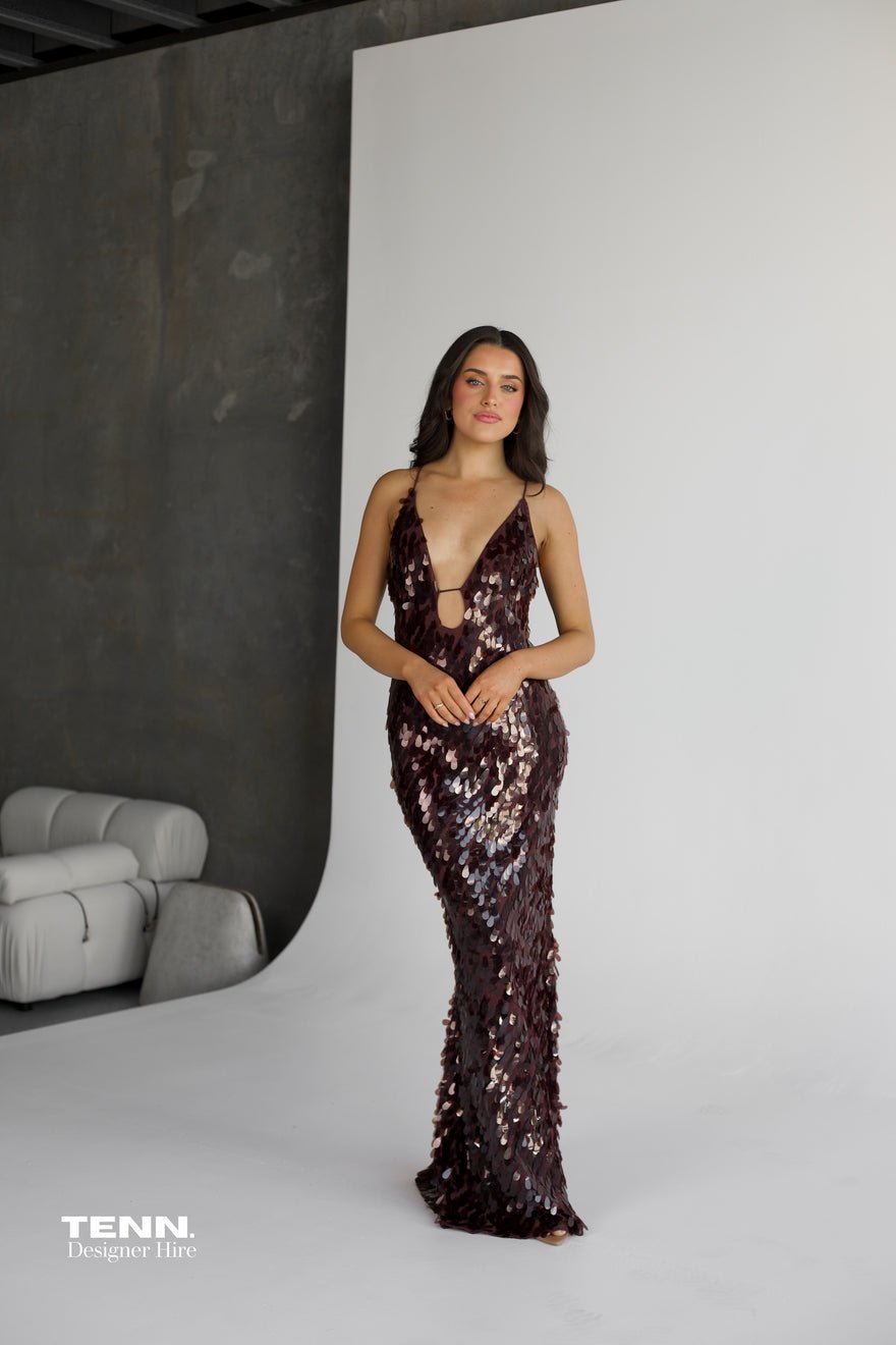 Misha Collection Sapphire Sequin Maxi Dress - Fig photo 3