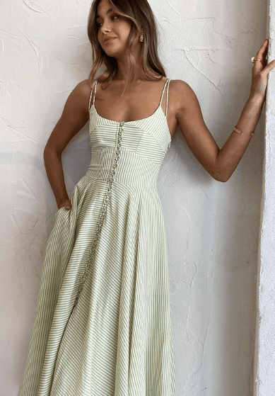 By Johnny Pistachio Stripe Sun Dress Print Size 14 photo 4
