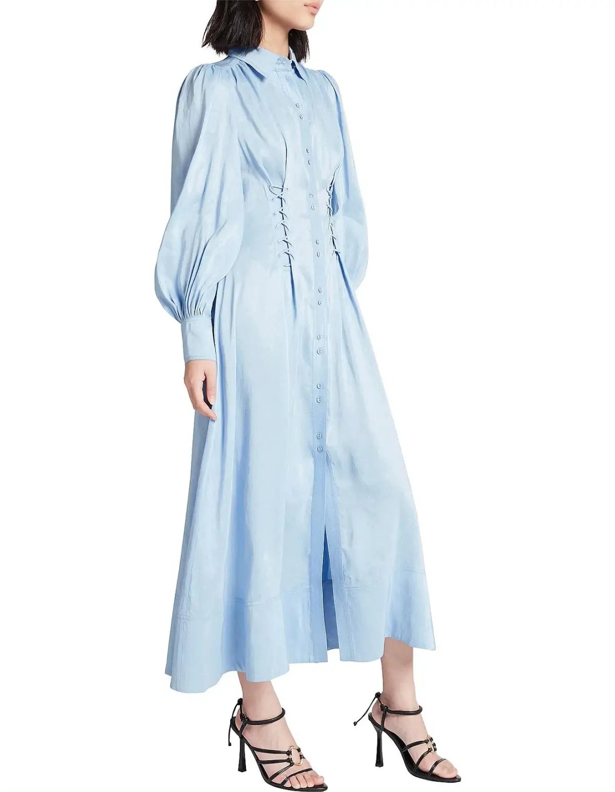 Aje Ephemera Lace Up Shirt Dress in Powder Blue Size 12 photo 2