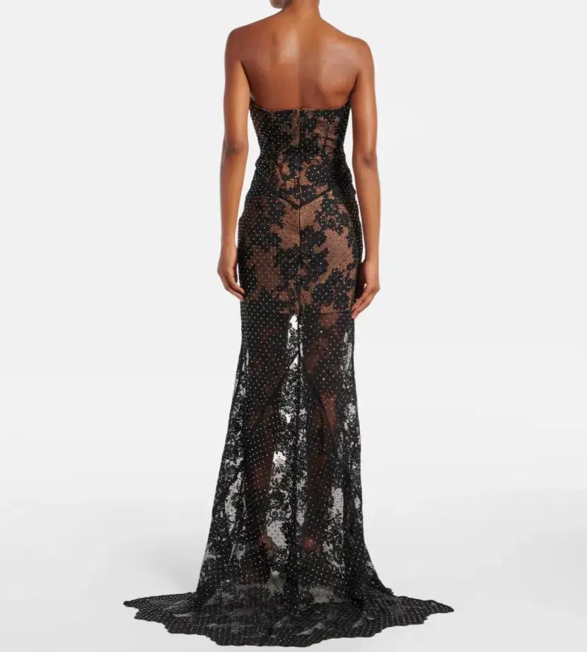 Self Portrait Rhinestone Embellished Sheer Gown Black Size AU 12 photo 2
