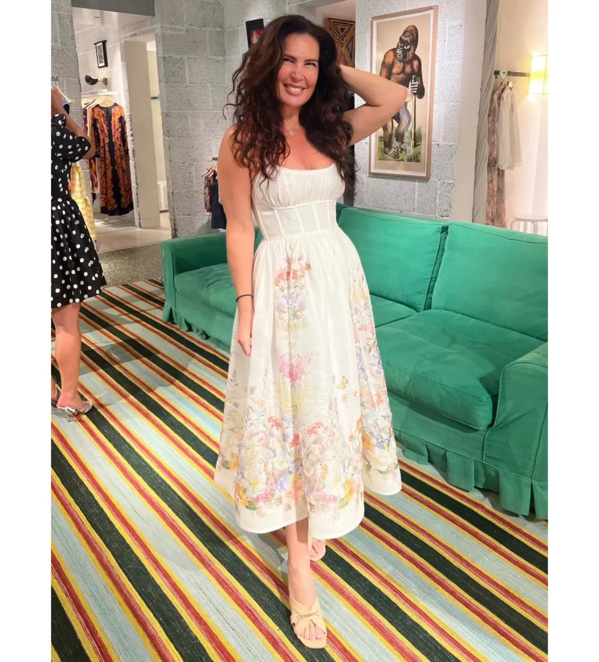 Zimmermann Natura Ruched Midi Dress in Ivory Wild Flowers Size 0 / AU 8 photo 2