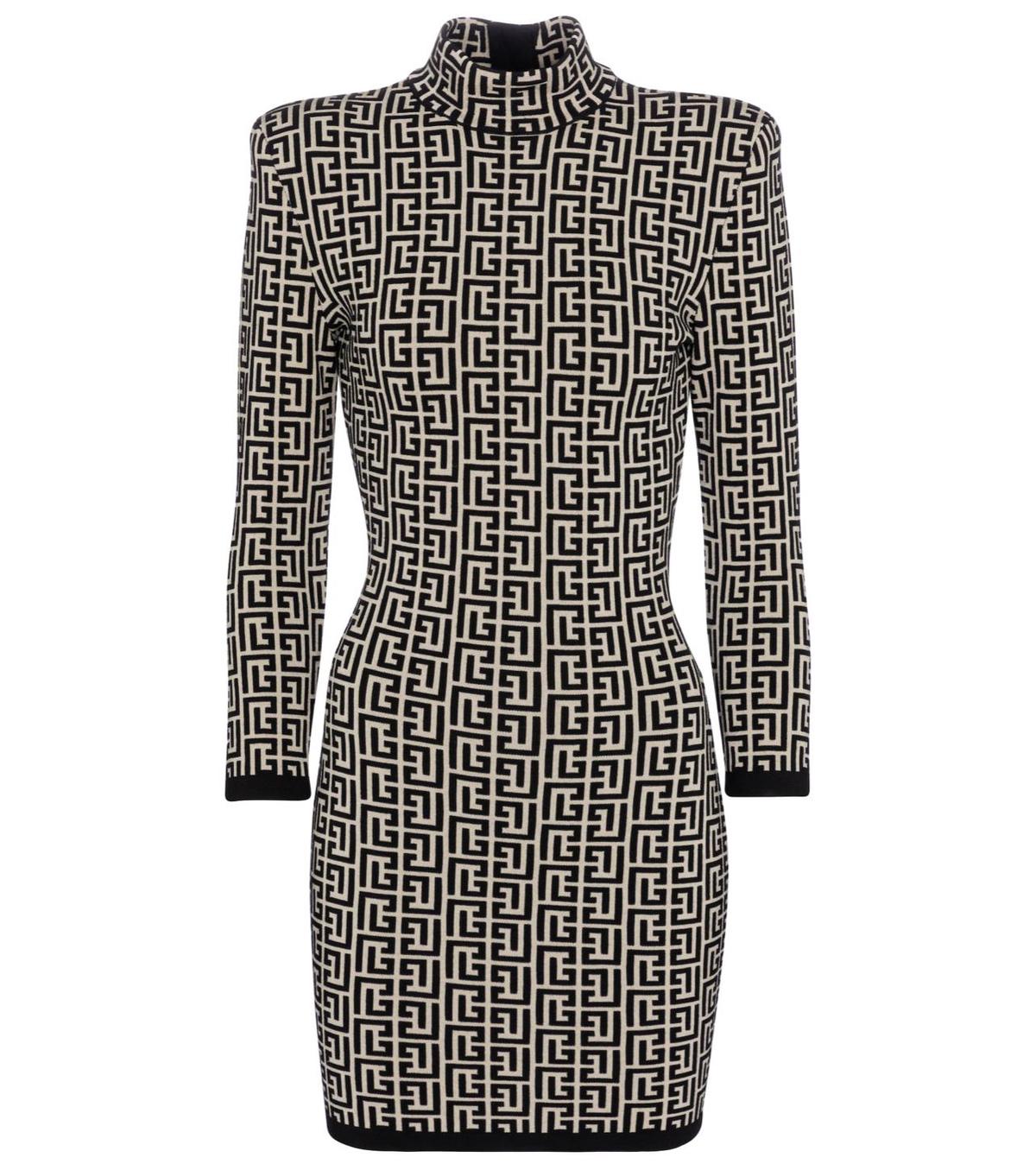 Balmain Monogram Jacquard Knitted Mini Dress Print Size 10 photo 3