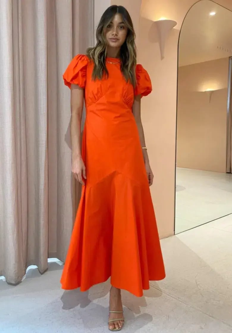 Sir the Label Anja Panelled Midi Dress Mandarin Red Size 10 photo 3