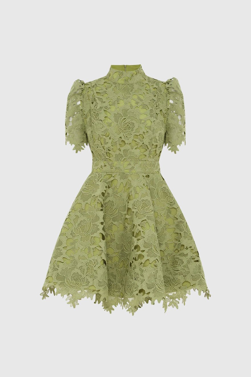 Leo Lin Elise Lace Short Sleeve Mini Dress - Olive photo 4