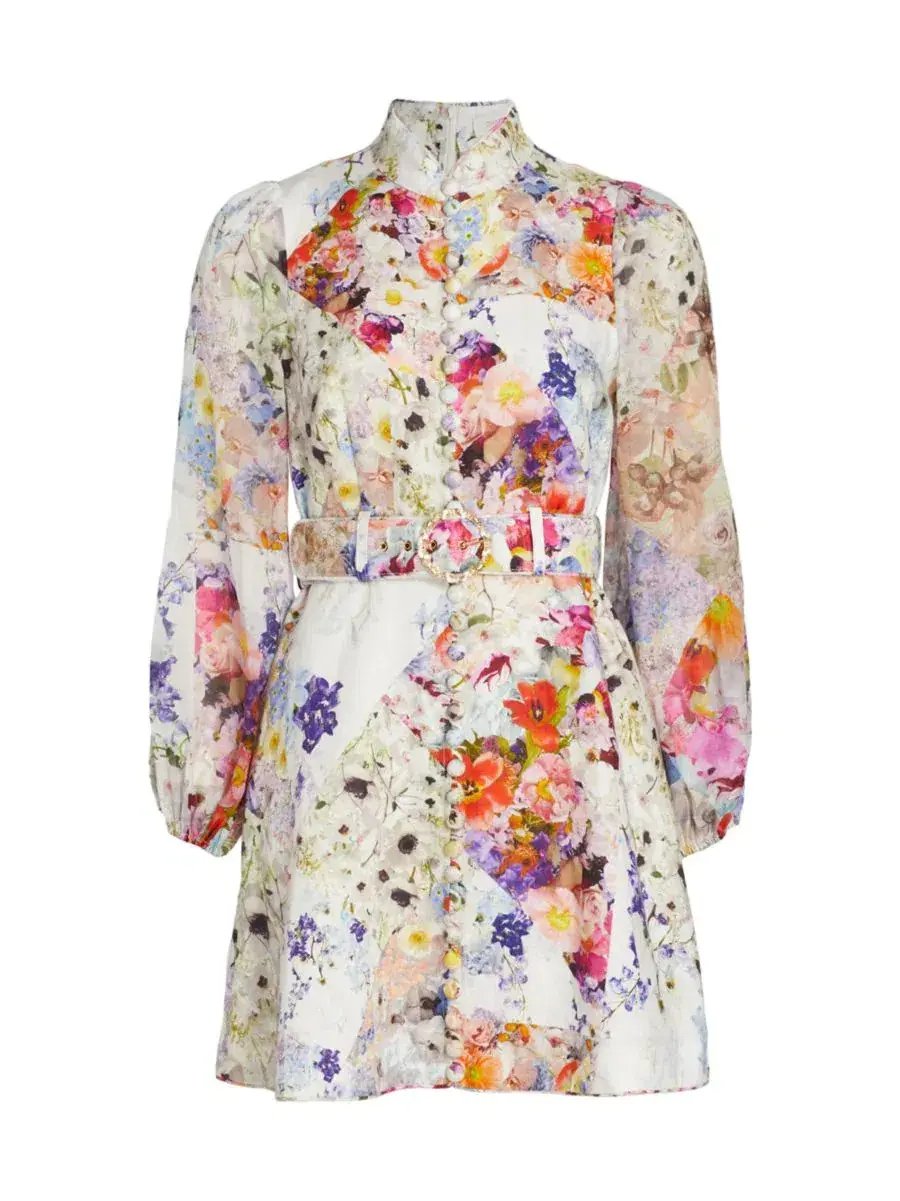 Zimmermann Prima Belted Mini Dress Patchwork Floral Size 0 / Au 8 photo 4