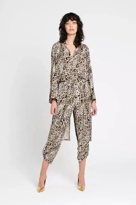 Sass & Bide "Be Kind Rewind" Longline Long Sleeve Blouse Animal Print Size 10 photo 3