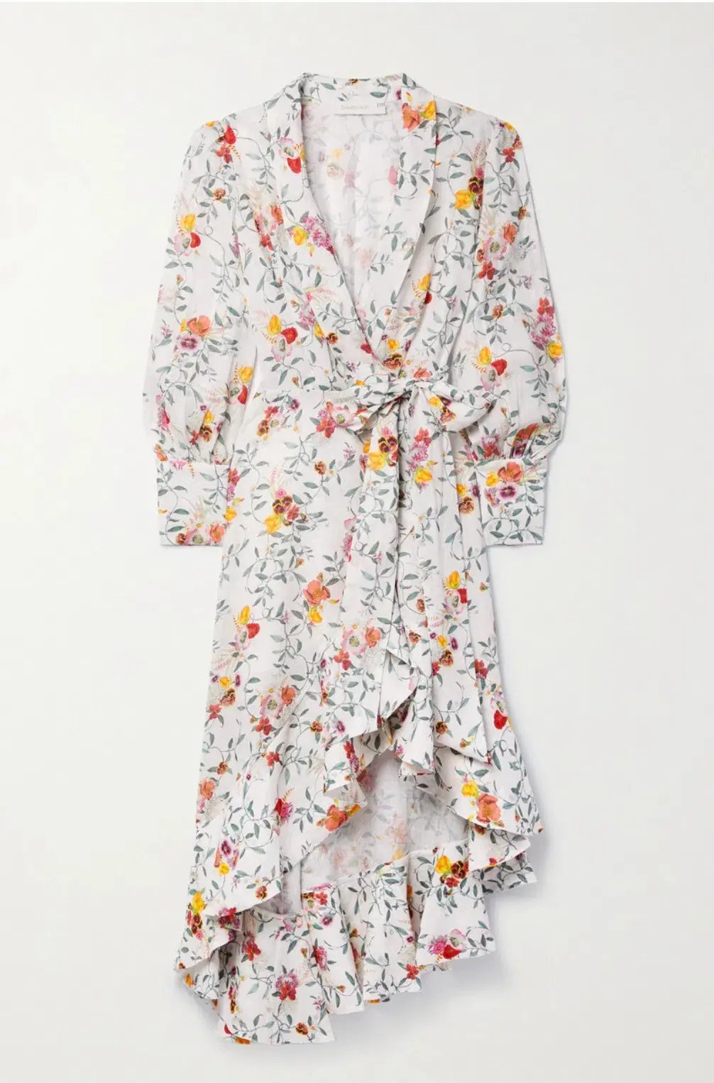 Zimmermann Asymmetric Midi Linen Wrap Dress Floral Size 2 / AU 12 photo 3
