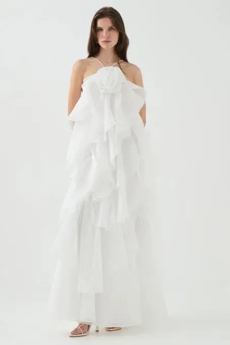 Aje Pandorea Layered Maxi Dress Ivory White Size AU 16 photo 3