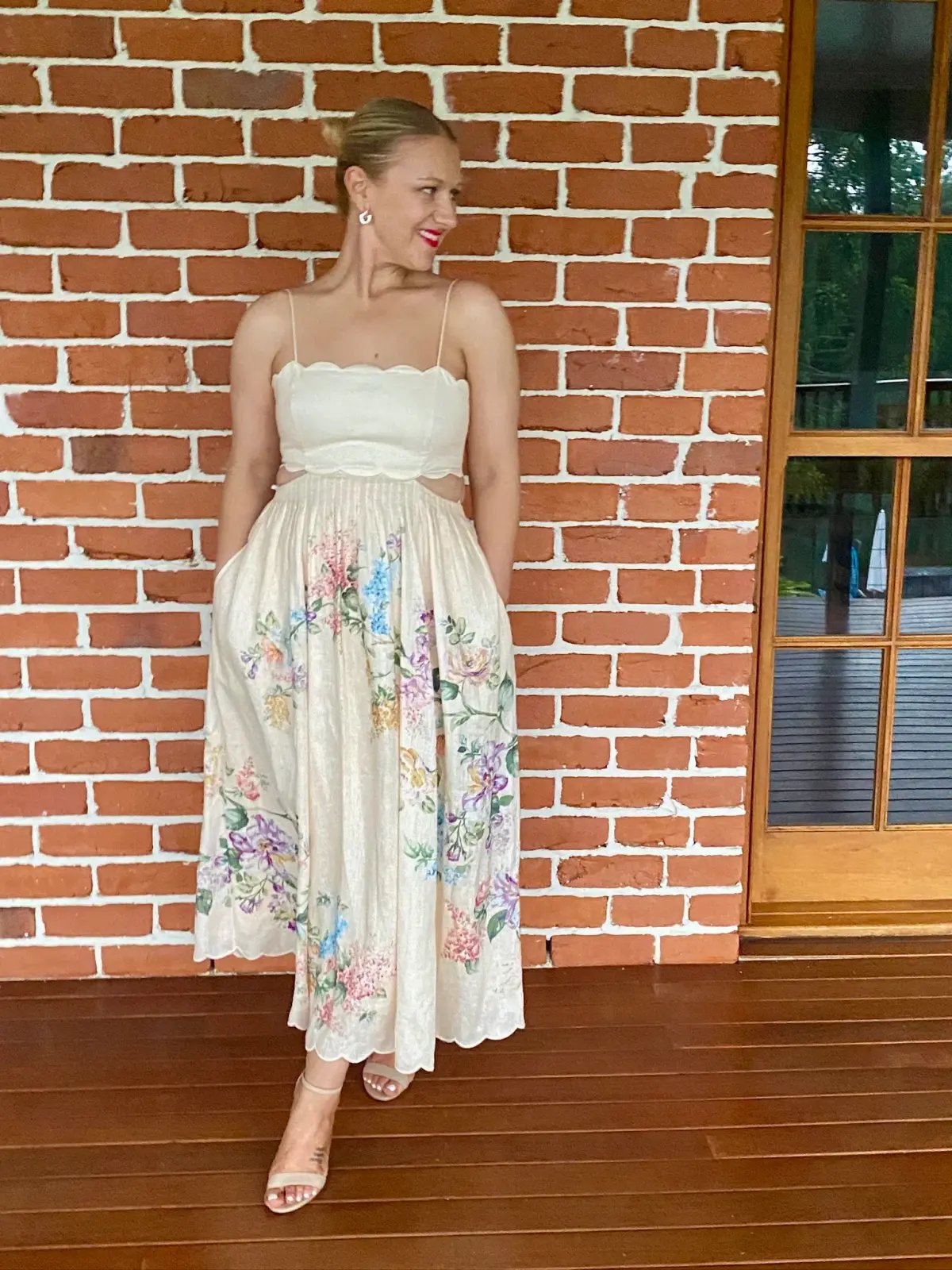 Zimmermann Halliday Scallop Midi Dress In Cream Watercolour Floral Size 3 / AU 14 photo 6