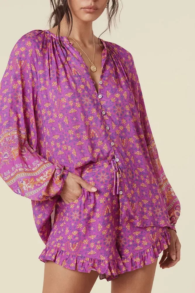 Spell Madame Peacock Blouse and Short Set Print Size M photo 2