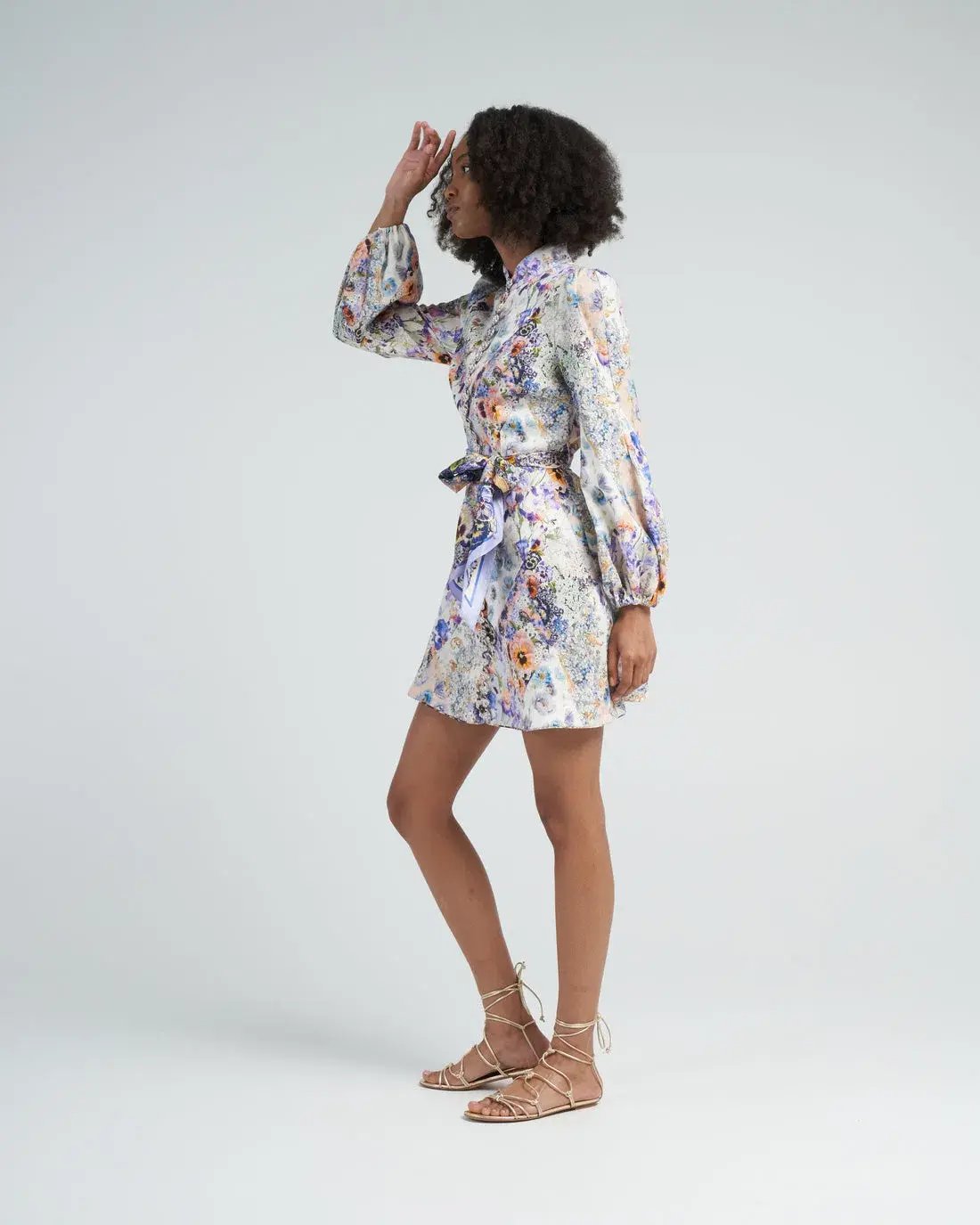 Zimmermann Tama Belted Mini Dress Diamond Splice Floral Size 0P/AU 6 photo 2
