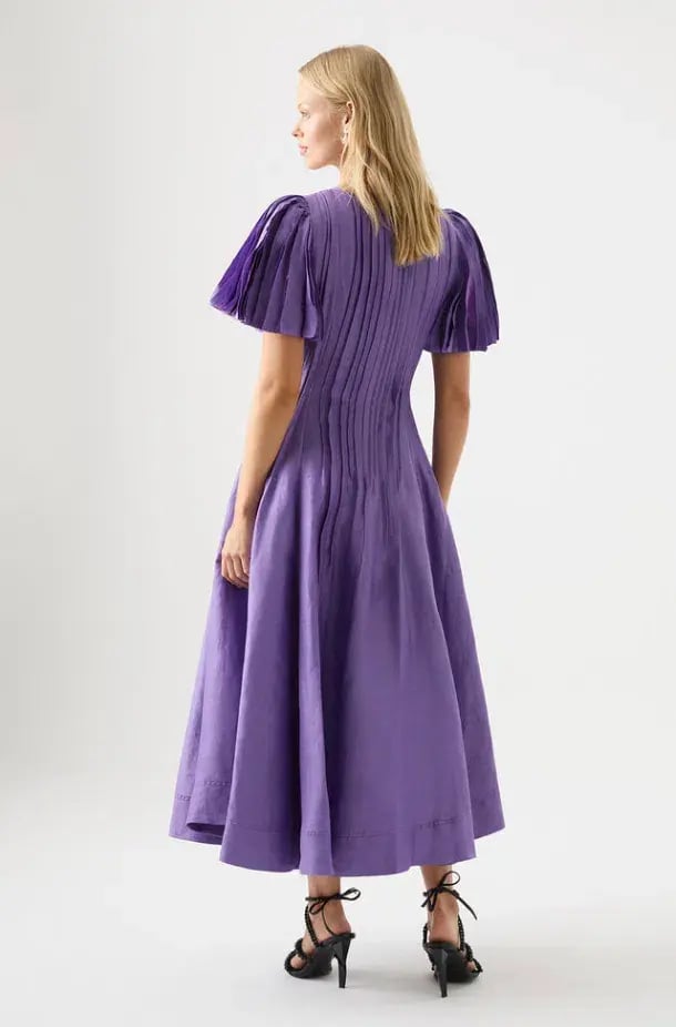 AJE Nova Pleated Midi Dress Deep Violet Size 8 photo 3