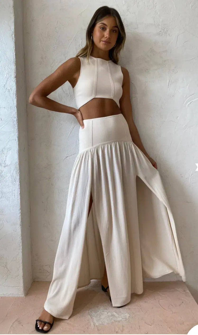 Bec and Bridge Amalia Knit Crop Top & Maxi Skirt Set in Cream Size 8 photo 3