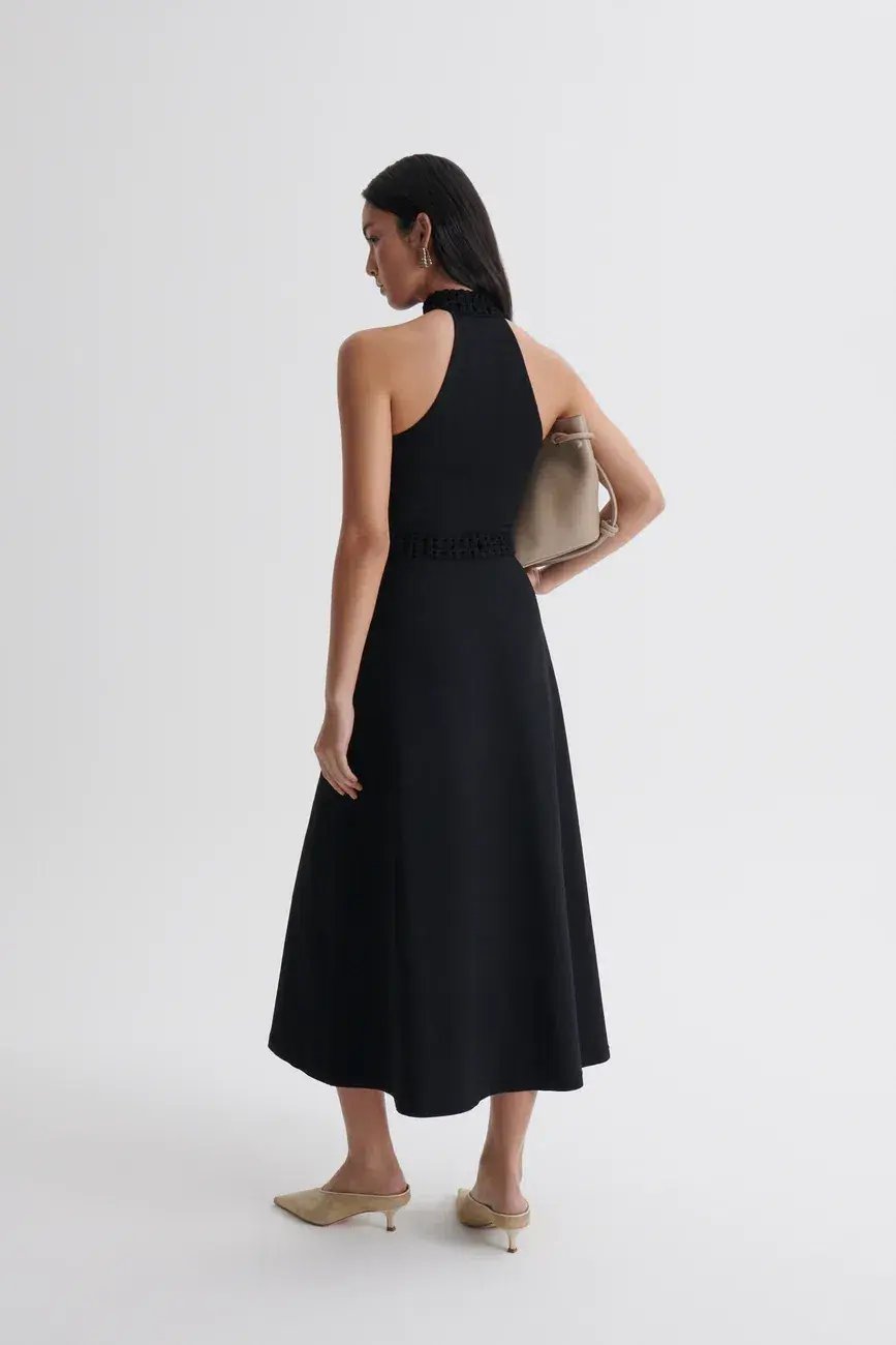 Scanlan Theodore Crepe Knit Daisy Sleeveless Midi Dress Black Size 8 photo 2