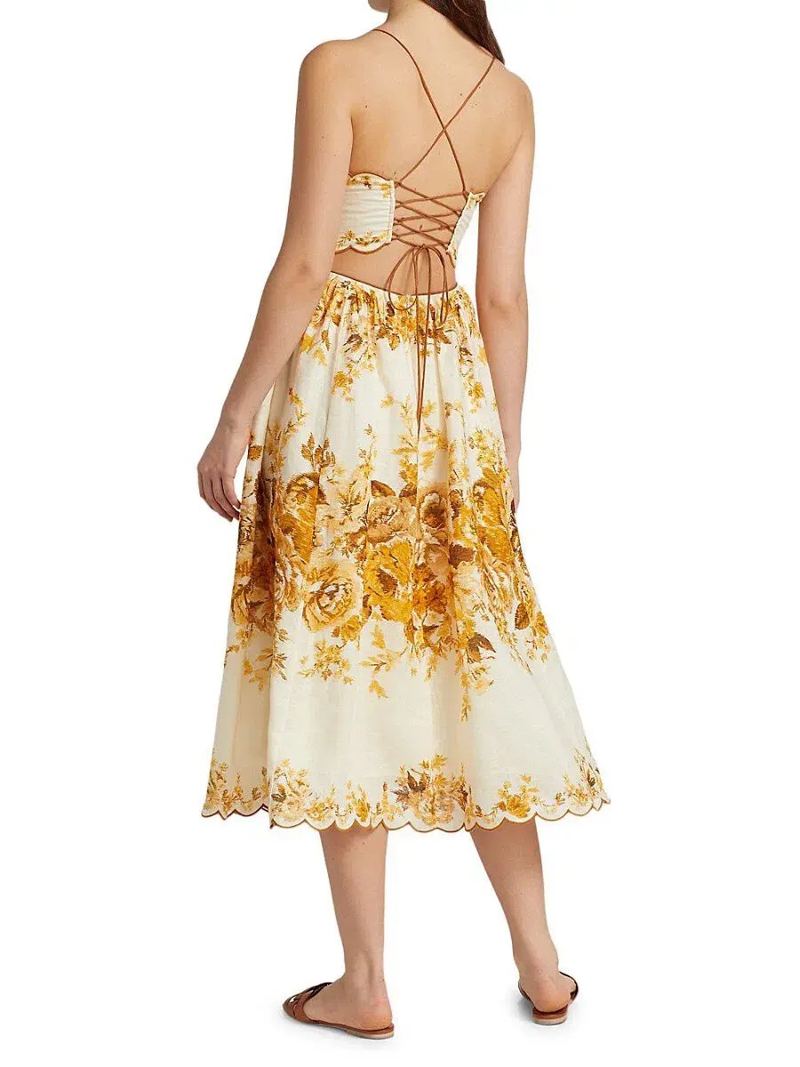 Zimmermann Aliane Scallop Midi Dress Cream Size AU 6 photo 3