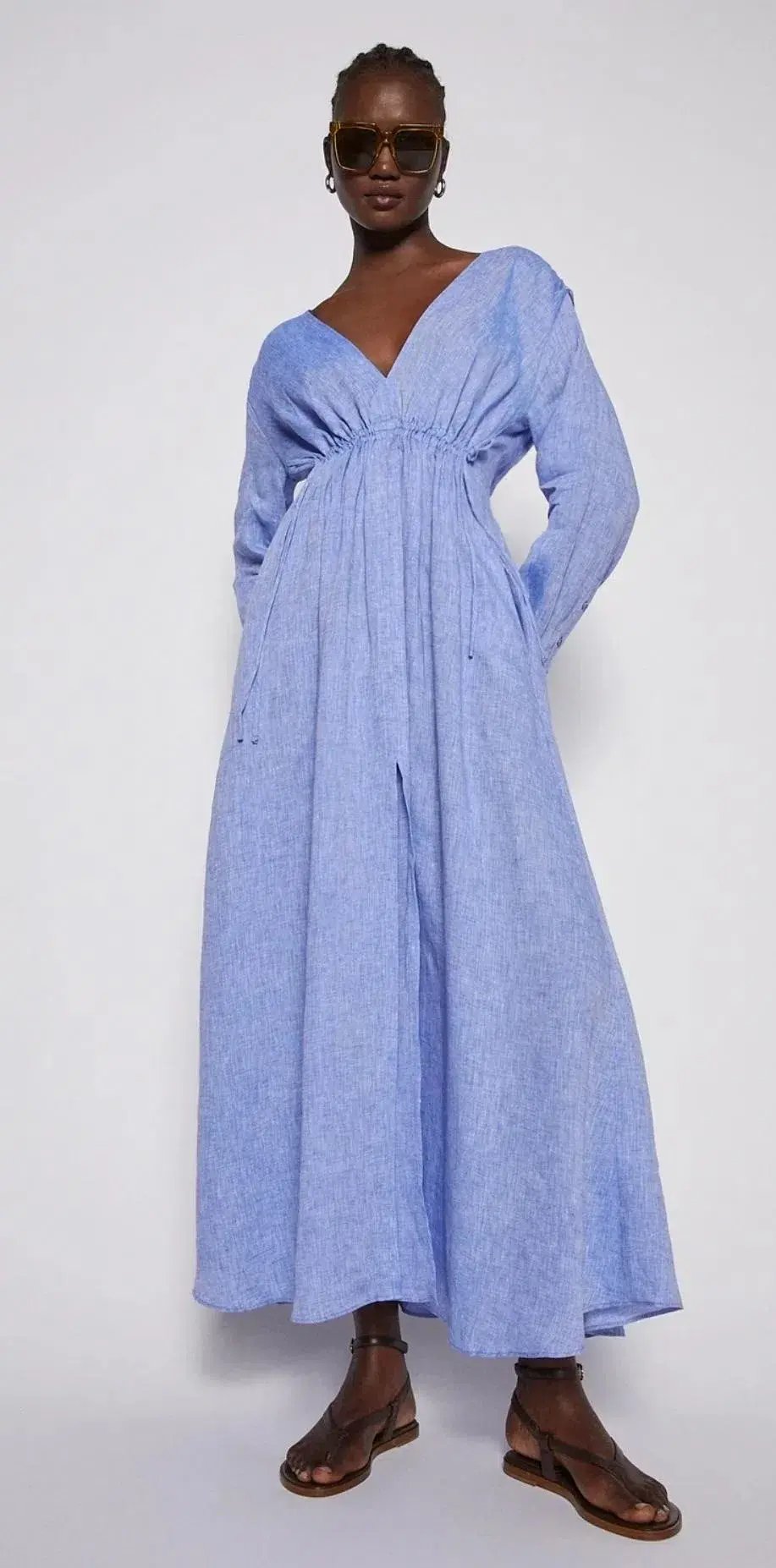Scanlan Theodore Italian Linen V Neck Dress Blue Size 6 photo 3