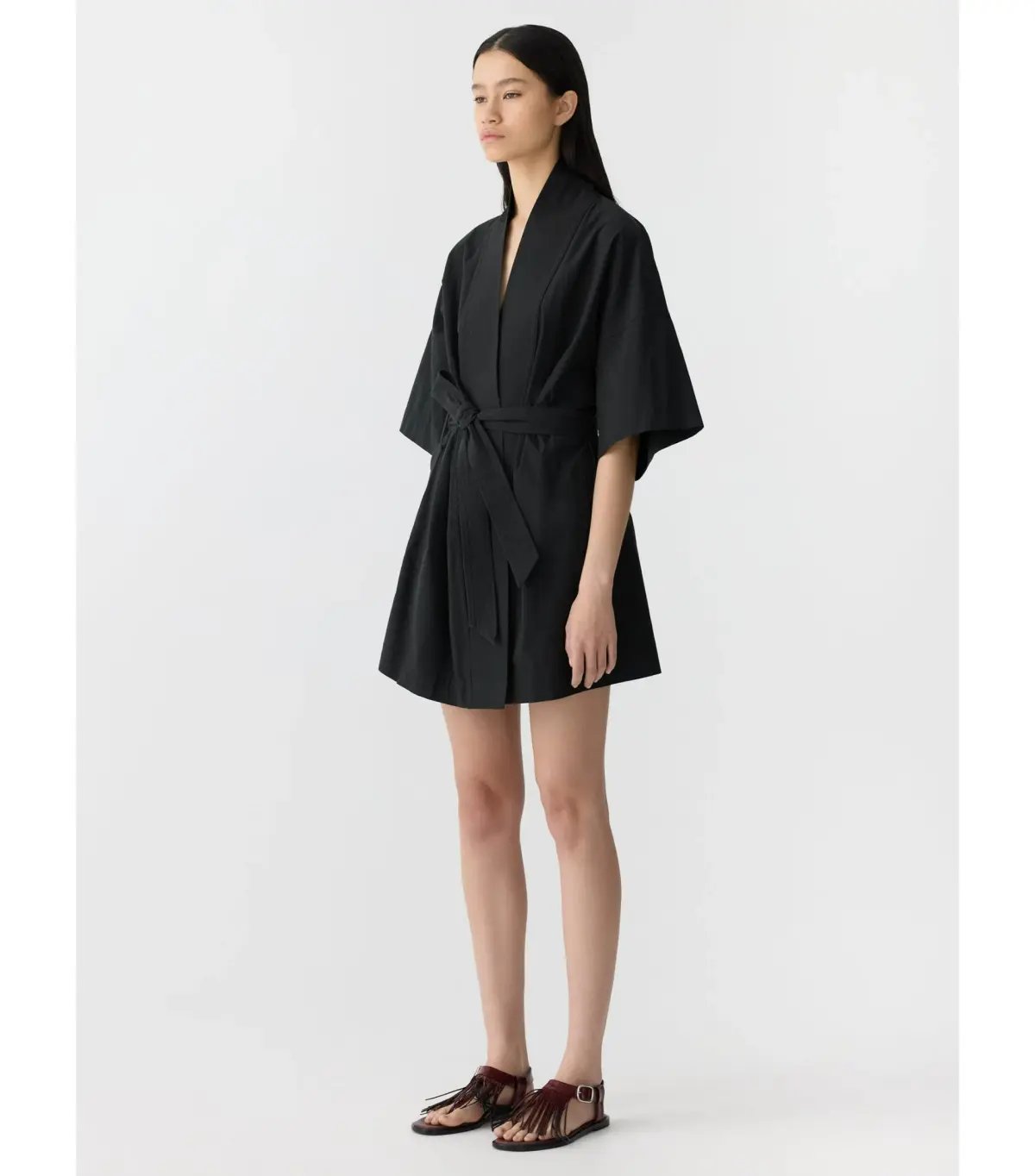 Bassike Crushed Cotton Wrap Mini Dress Black Size 3 / AU 12 photo 2