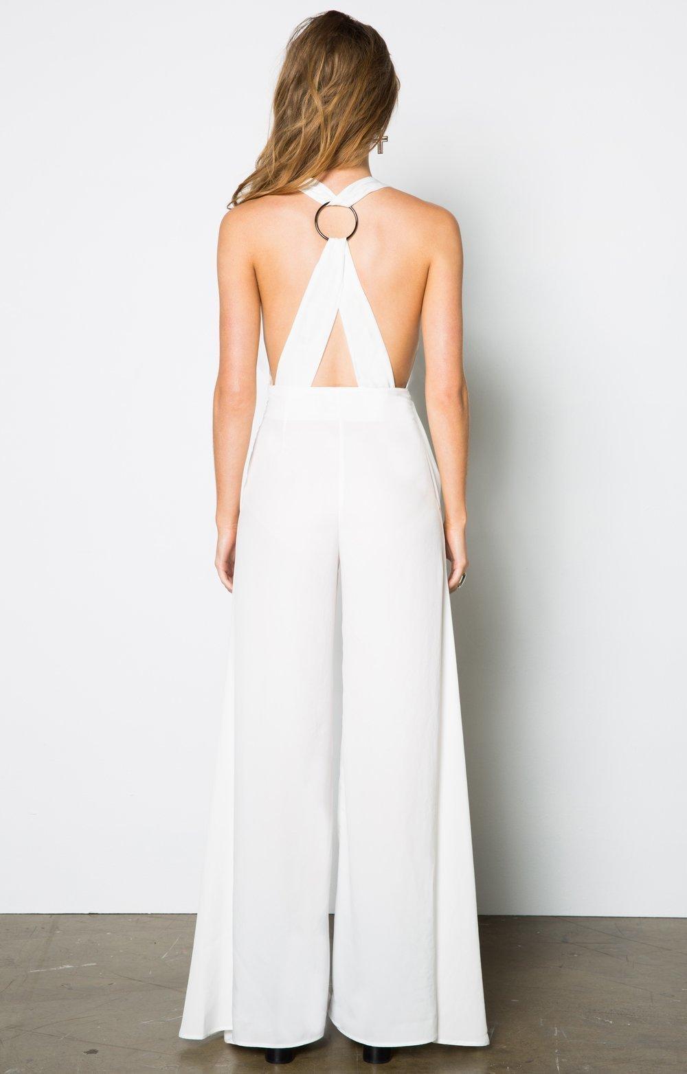 Stanzee Paloma Wide Leg Halter V-Neck Jumpsuit White Size 8 photo 3