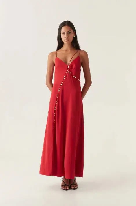 Aje Riddle Button Down Maxi Dress Red Size 12 photo 4
