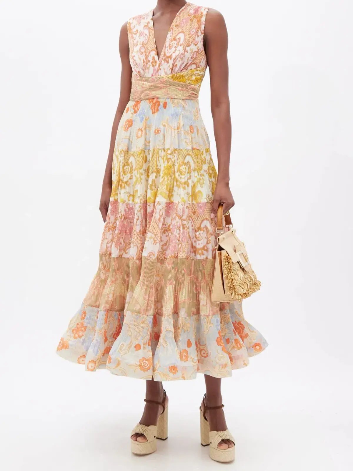 Zimmermann Postcard Pleated Midi Dress Spliced Size 2 / AU 12 photo 2