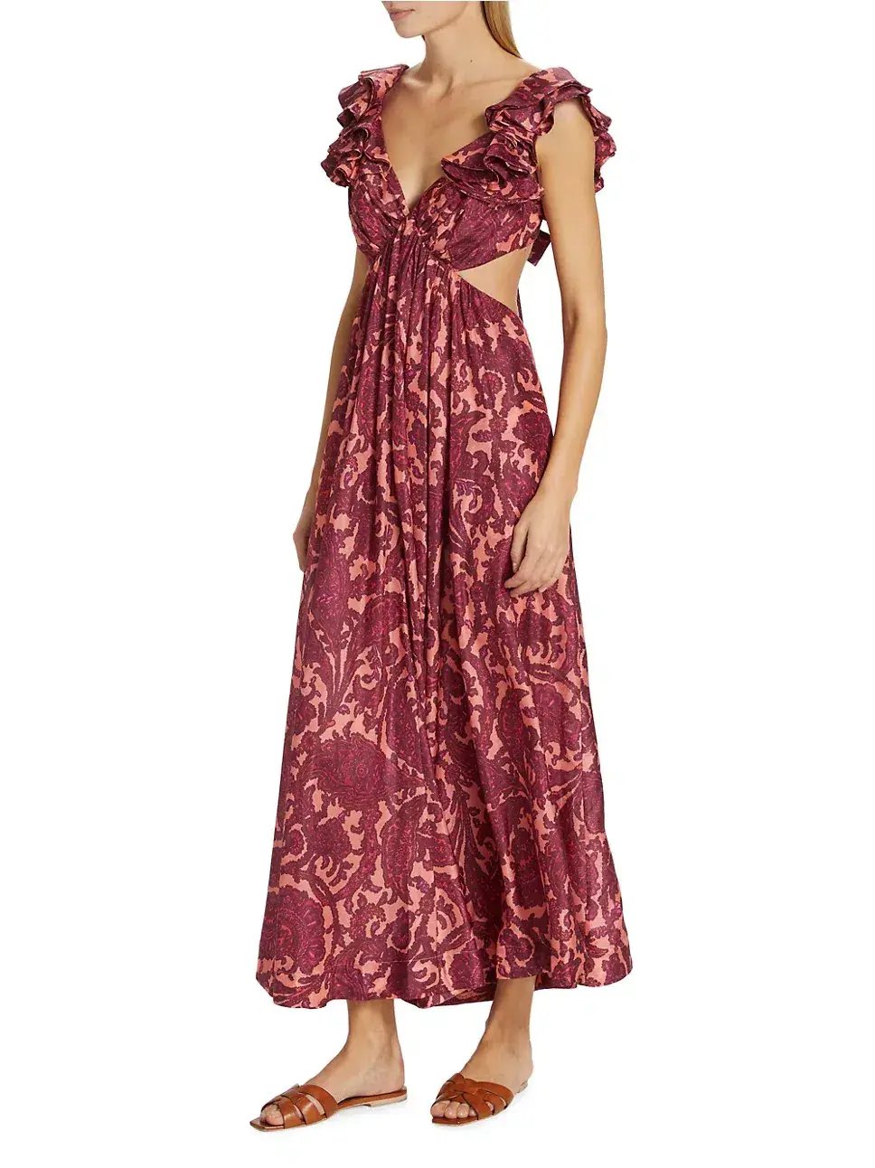 Zimmermann Tiggy Cutout Ruffled Silk Midi Dress Paisley-Print Size 1 / AU 10 photo 4