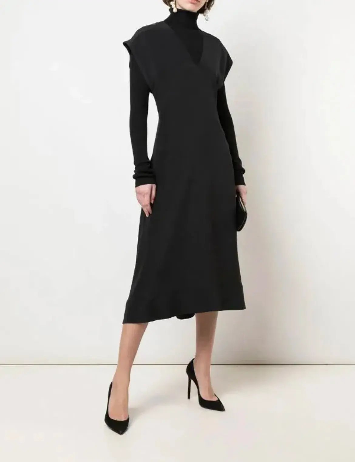 Wardrobe.NYC Release 05 Cap Sleeve Silk V Neck Dress Black Size XL / AU 14 photo 3