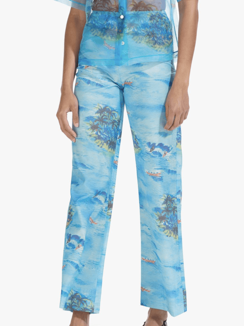 "Staud" Blue island pant/crop set, tropical print, size 10 photo 2