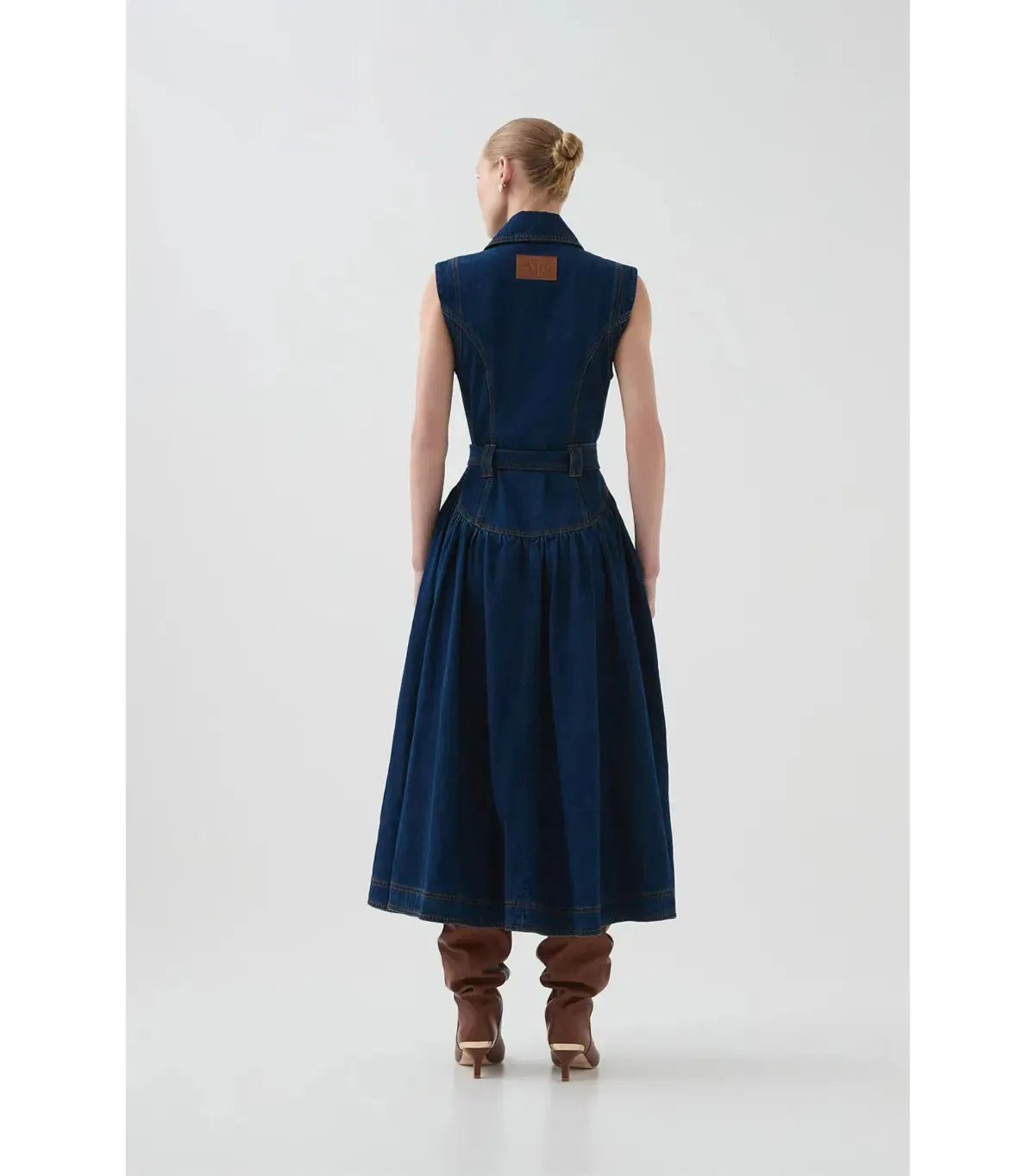 Aje Elena Belted Denim Midi Dress Dark Classic Wash Size AU 8 photo 3