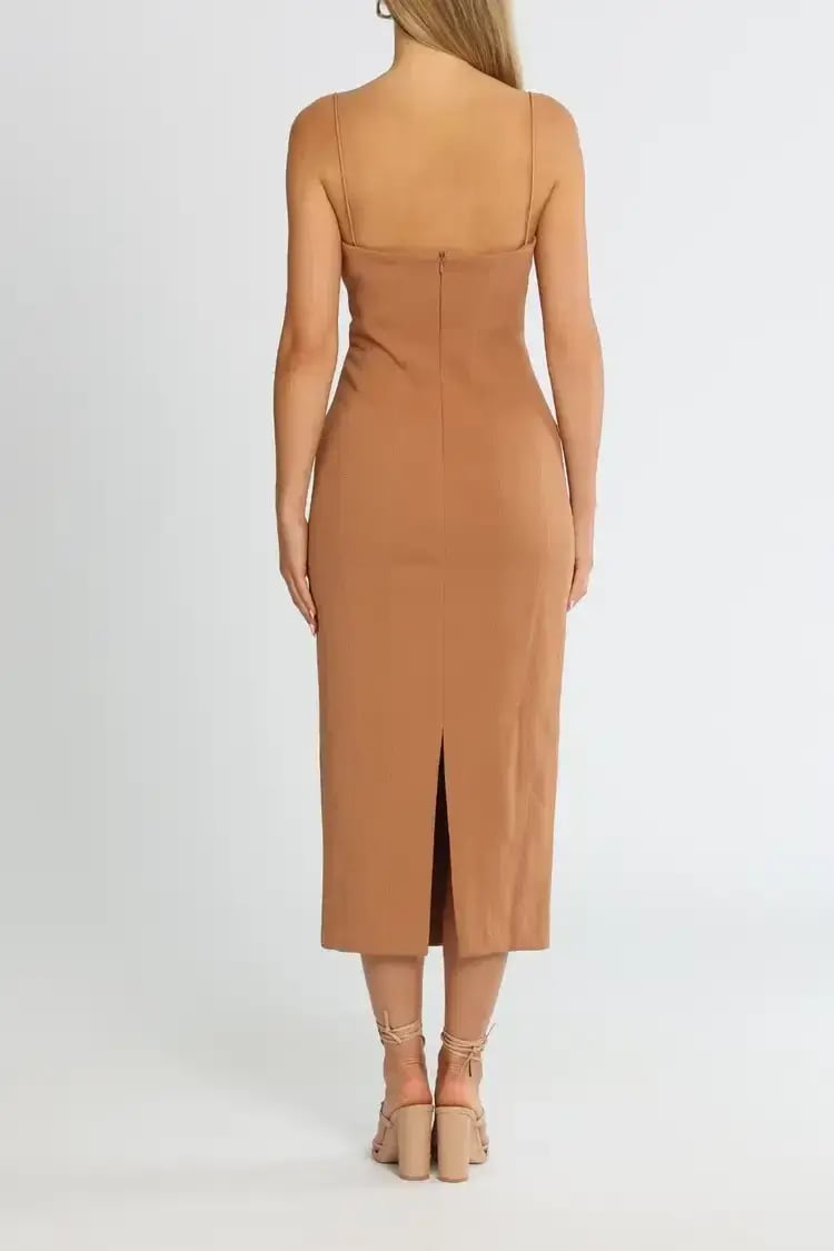 MISHA Irisa Midi Dress in Praline Brown Size 8/S photo 3