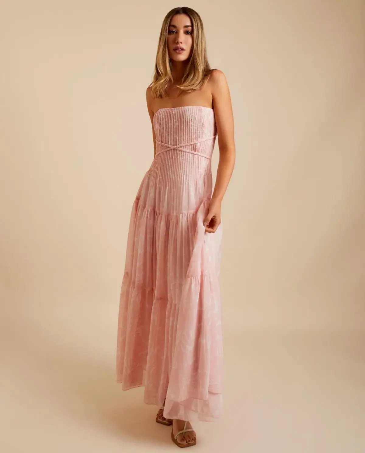Lover Marigold Pleated Maxi Dress Pink Size 8 photo 3