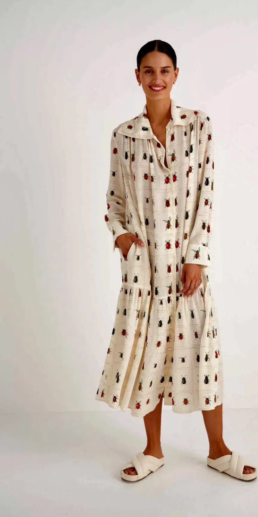 Oroton Beetle Print Dress in Cream Size 10 photo 2