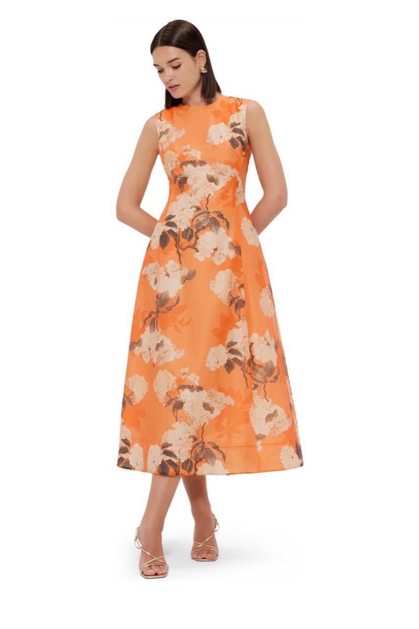 LEO LIN CLEO SLEEVELESS MIDI DRESS - HYDRANGEA PRINT IN TANGERINE photo 6