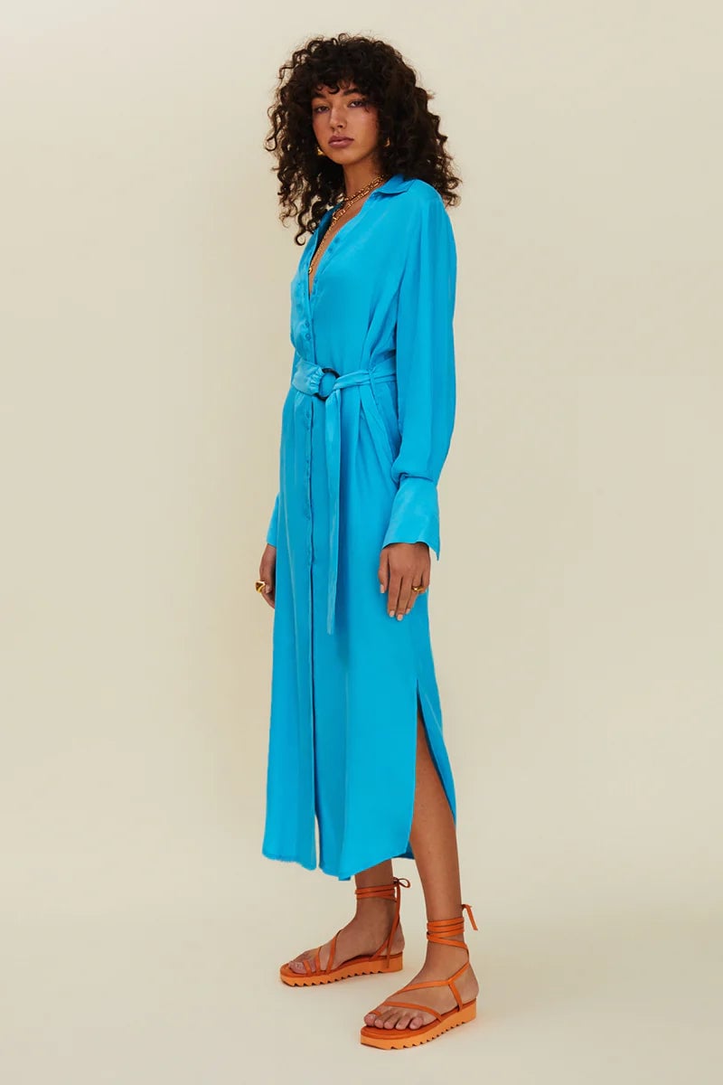 SUBOO HALLEY LONG SLEEVED SHIRT DRESS - TURQUOISE photo 3