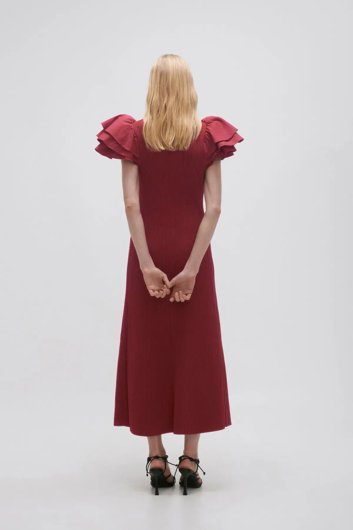 Aje Questa Puff Midi Dress Burgundy Size 6 photo 3