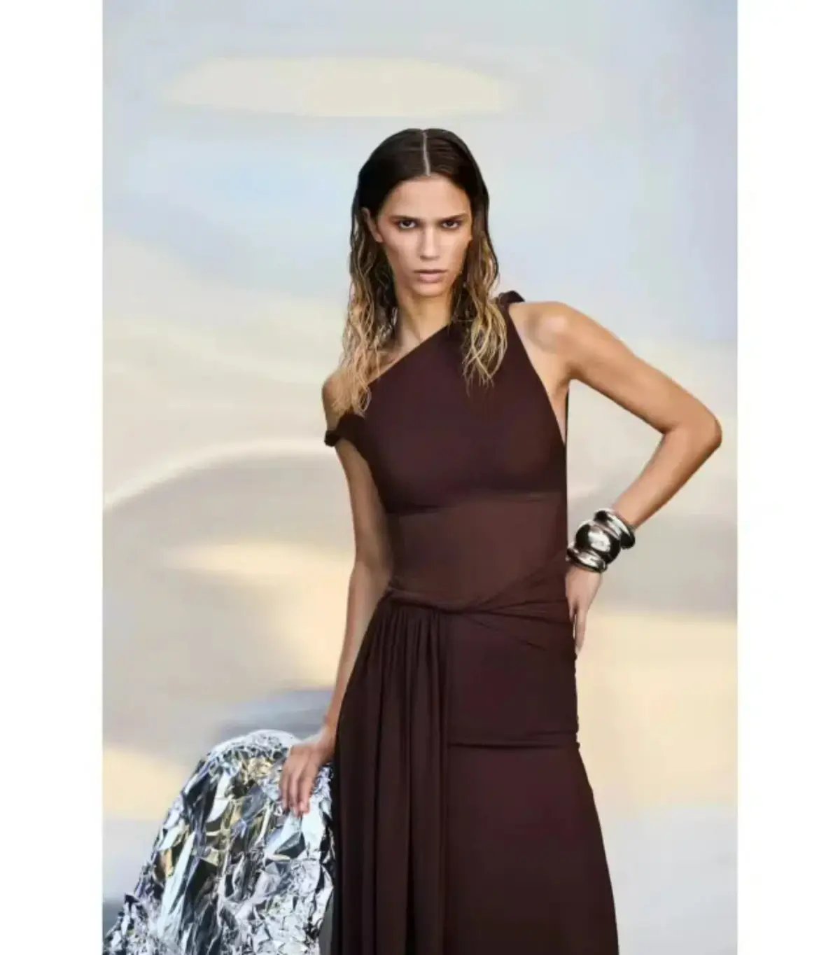Misha Collection Sisal Mesh Maxi Dress Espresso Size 8/S photo 5