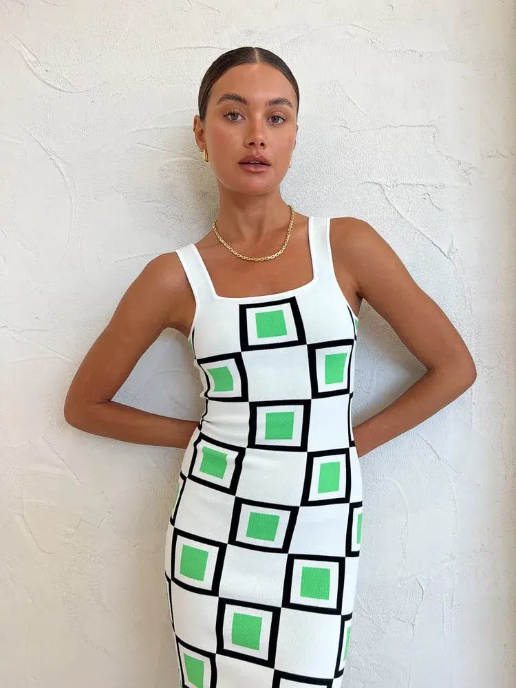By Johnny  Lipari Knit Midi In Green Ivory Black Size 6 photo 4