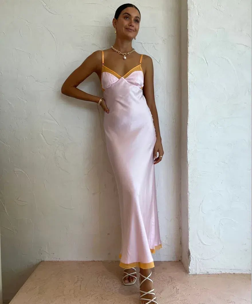 Bec & Bridge Joelle Mesh Detail Open Back Maxi Dress Orange/Pink Size 6 photo 7
