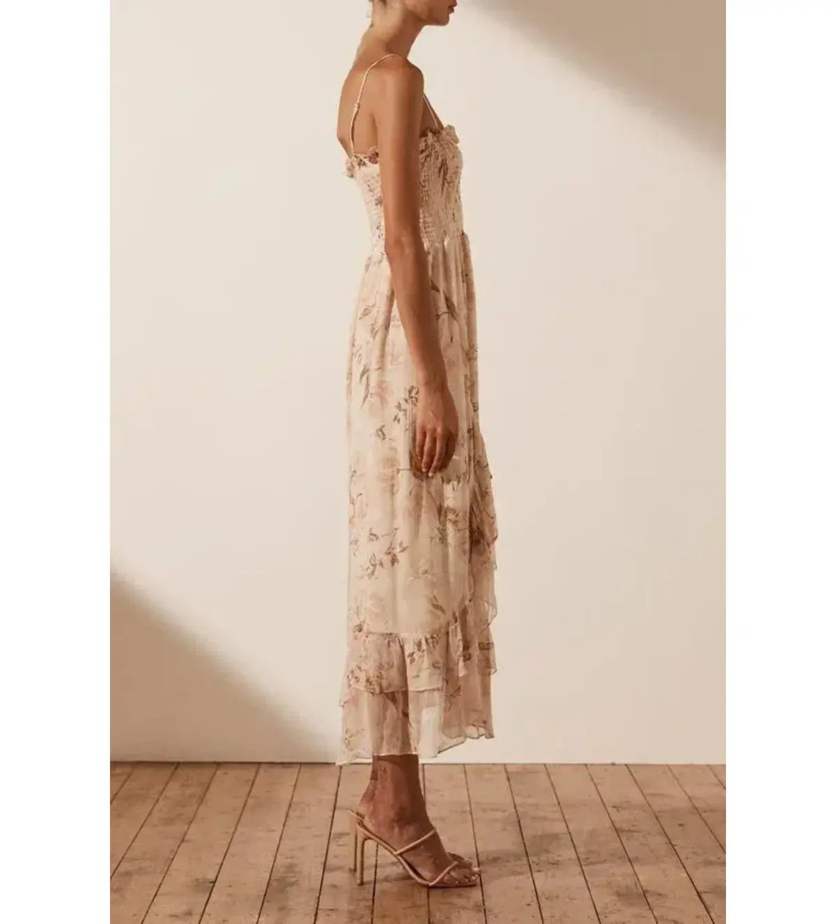 Shona Joy Nina Shirred Midi Dress in Floral Print Size 12 photo 4
