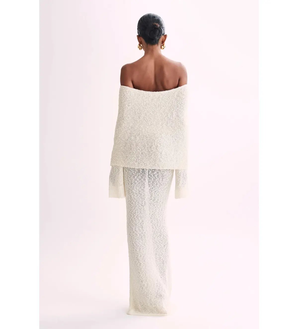 MESHKI Marisol Off Shoulder Boucle Maxi Dress Ivory Size M AU 10 photo 6